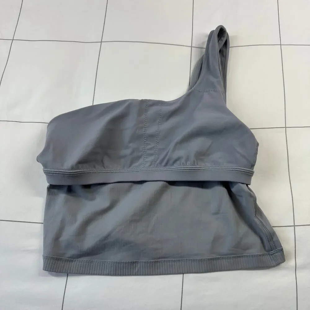 Lululemon Tank Top Womens 6 Ribbed Nulu Asymmetrical Yoga Rhino Grey Athletic